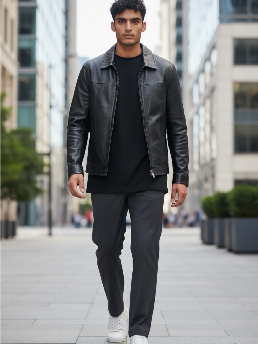 Kenneth Cole Black Leather Bomber Jacket